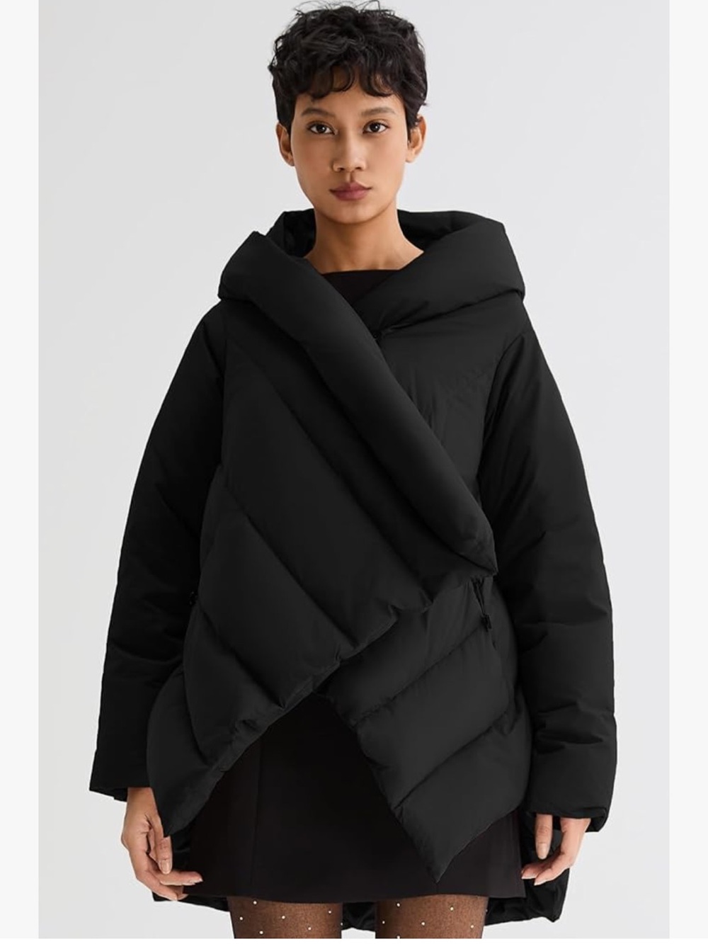 Orolay Cloak Puffer Down Coat Jacket Black One Size Asymmetrical Hooded